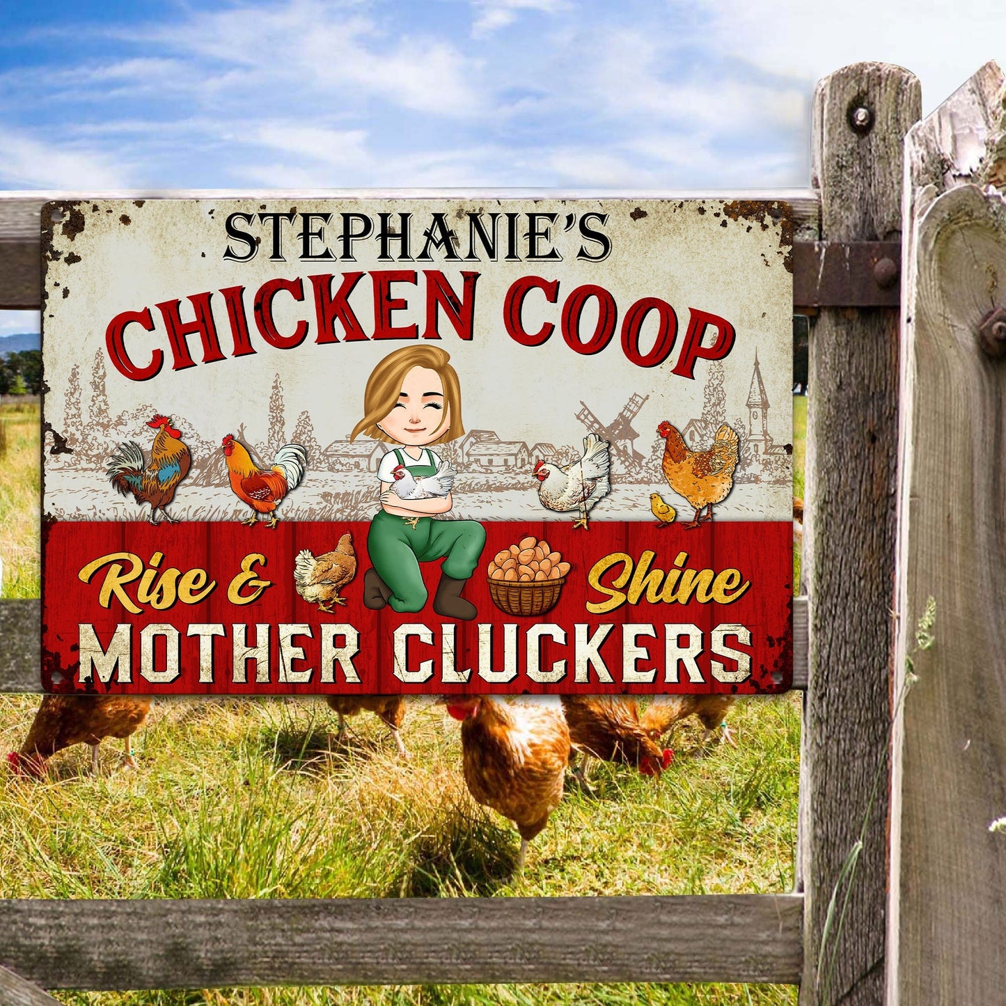 Personalized 'Rise & Shine Mother Cluckers' Chicken Coop Metal Sign