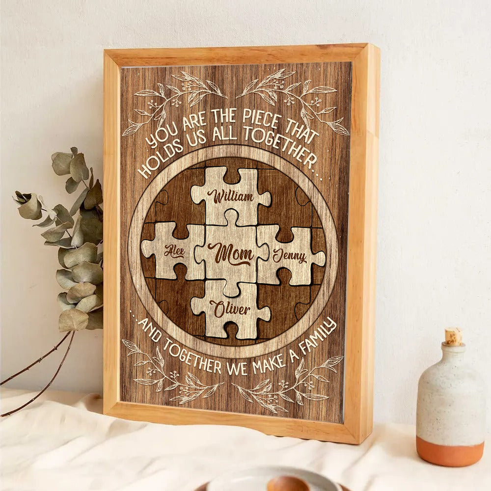 Personalized Family Puzzle Canvas - "Holds Us All Together" Gift for Mom