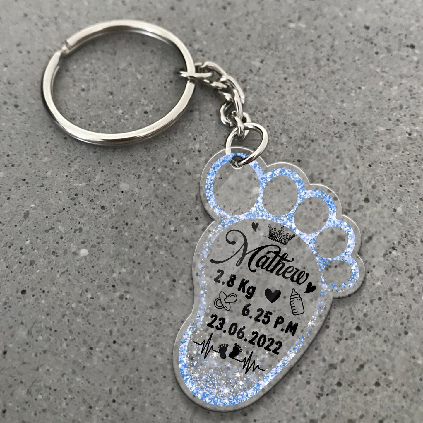 Personalized Baby Foot Keepsake Keychain | New Parent Birth Gift