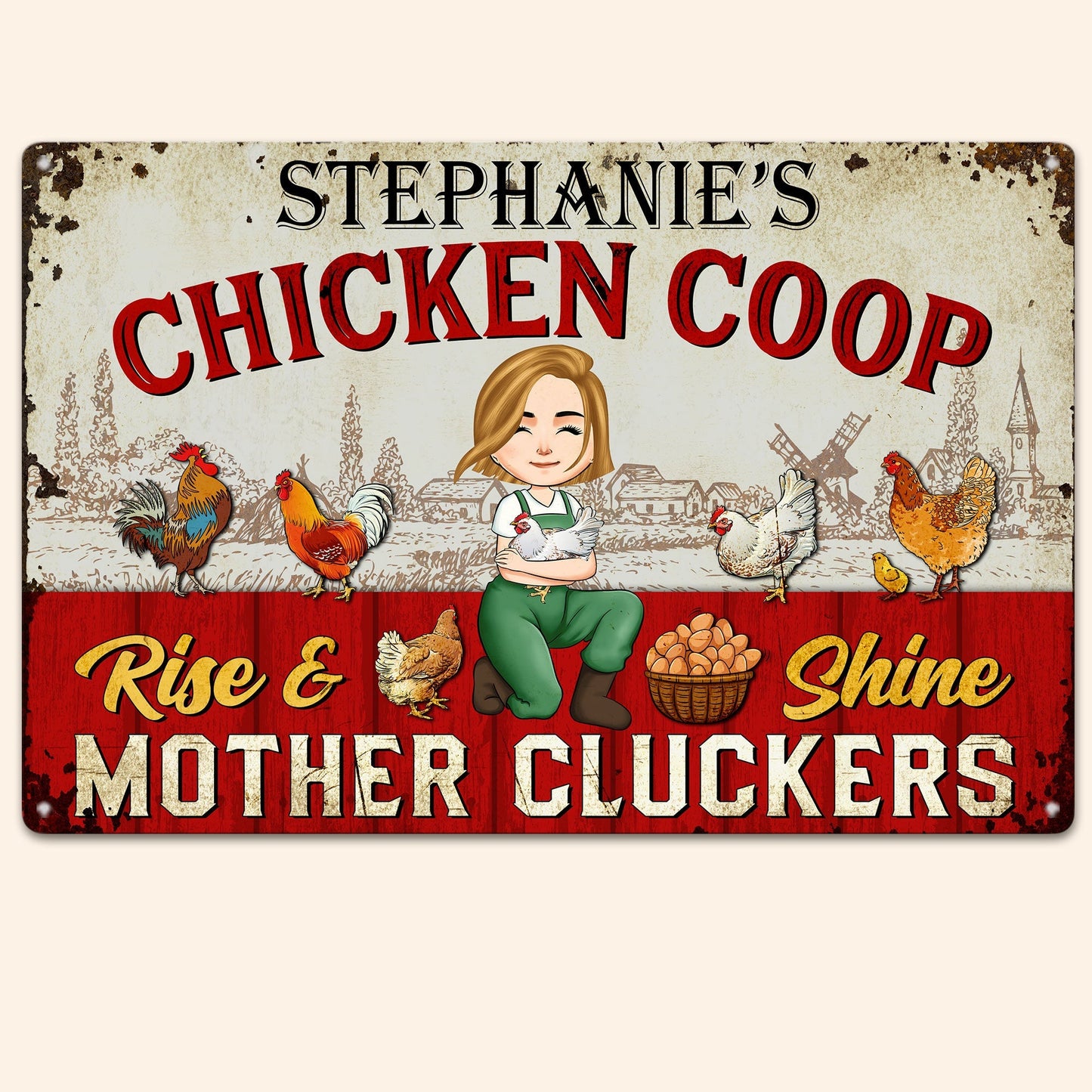 Personalized 'Rise & Shine Mother Cluckers' Chicken Coop Metal Sign