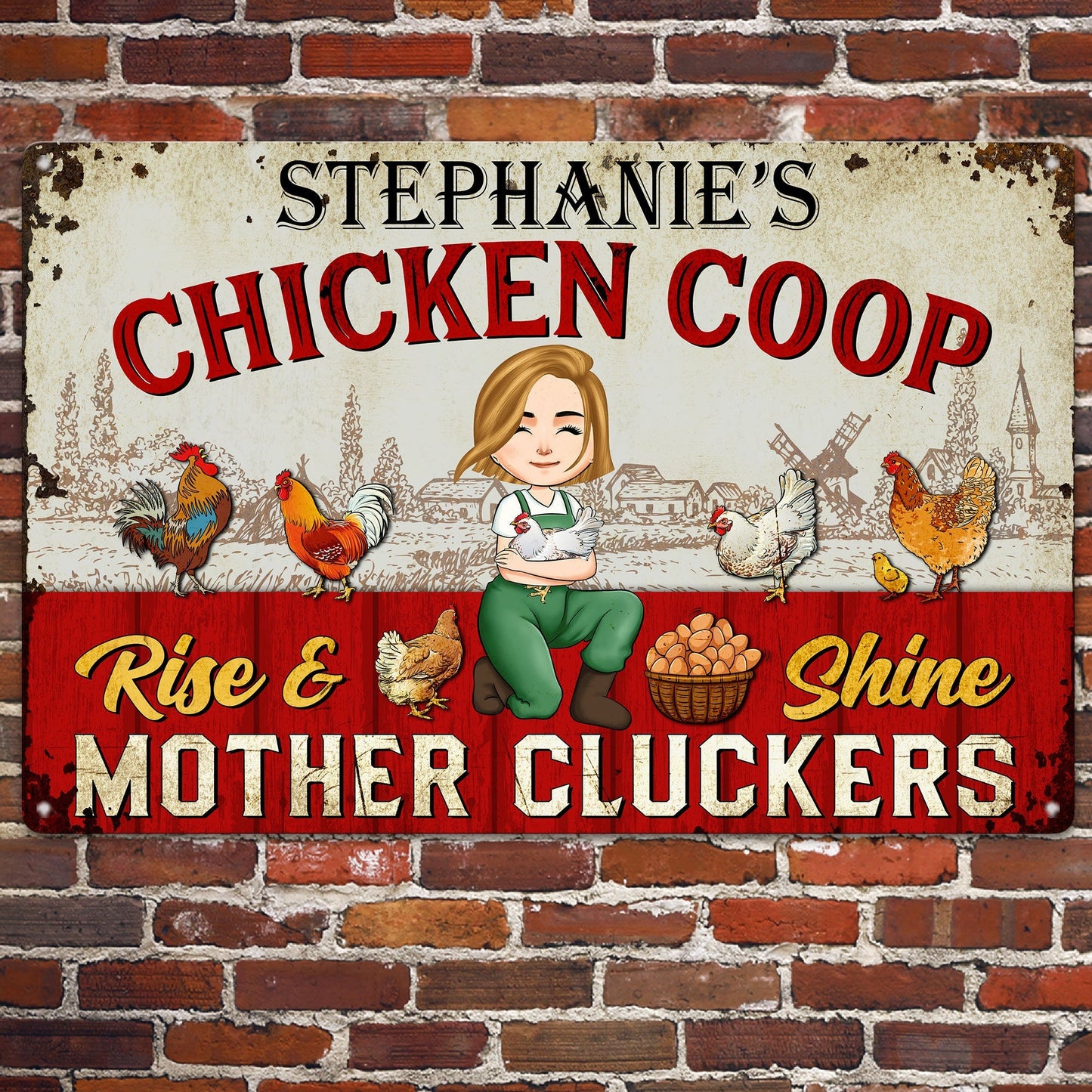 Personalized 'Rise & Shine Mother Cluckers' Chicken Coop Metal Sign