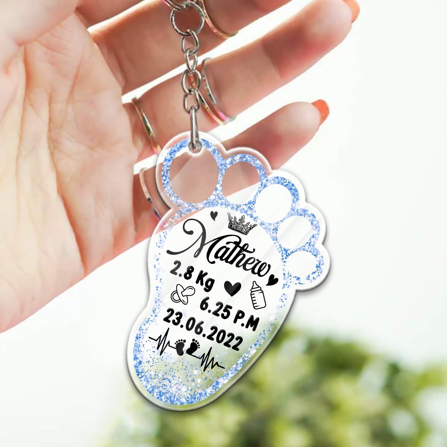 Personalized Baby Foot Keepsake Keychain | New Parent Birth Gift
