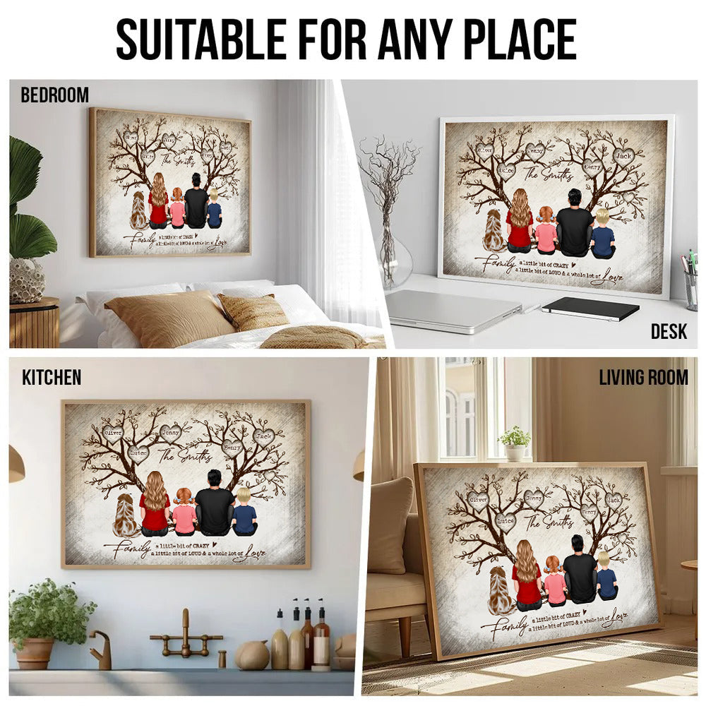 Personalized Family Tree Canvas - "A Little Bit of Crazy & Whole Lot of Love" Gift
