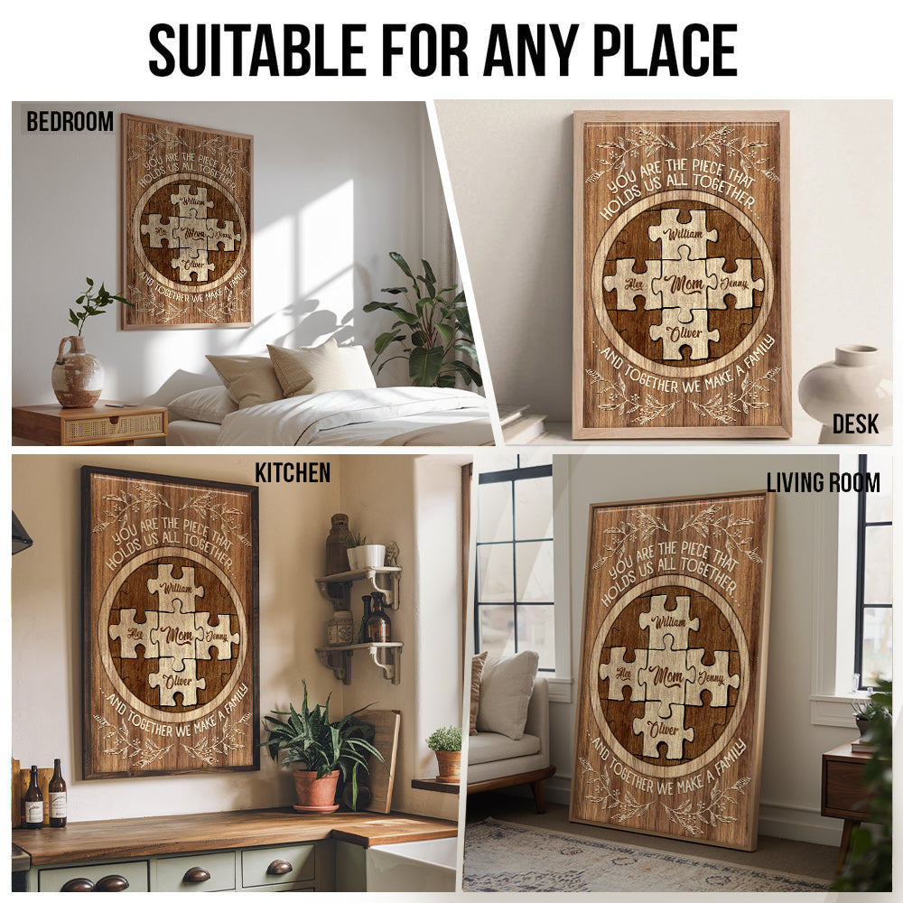 Personalized Family Puzzle Canvas - "Holds Us All Together" Gift for Mom