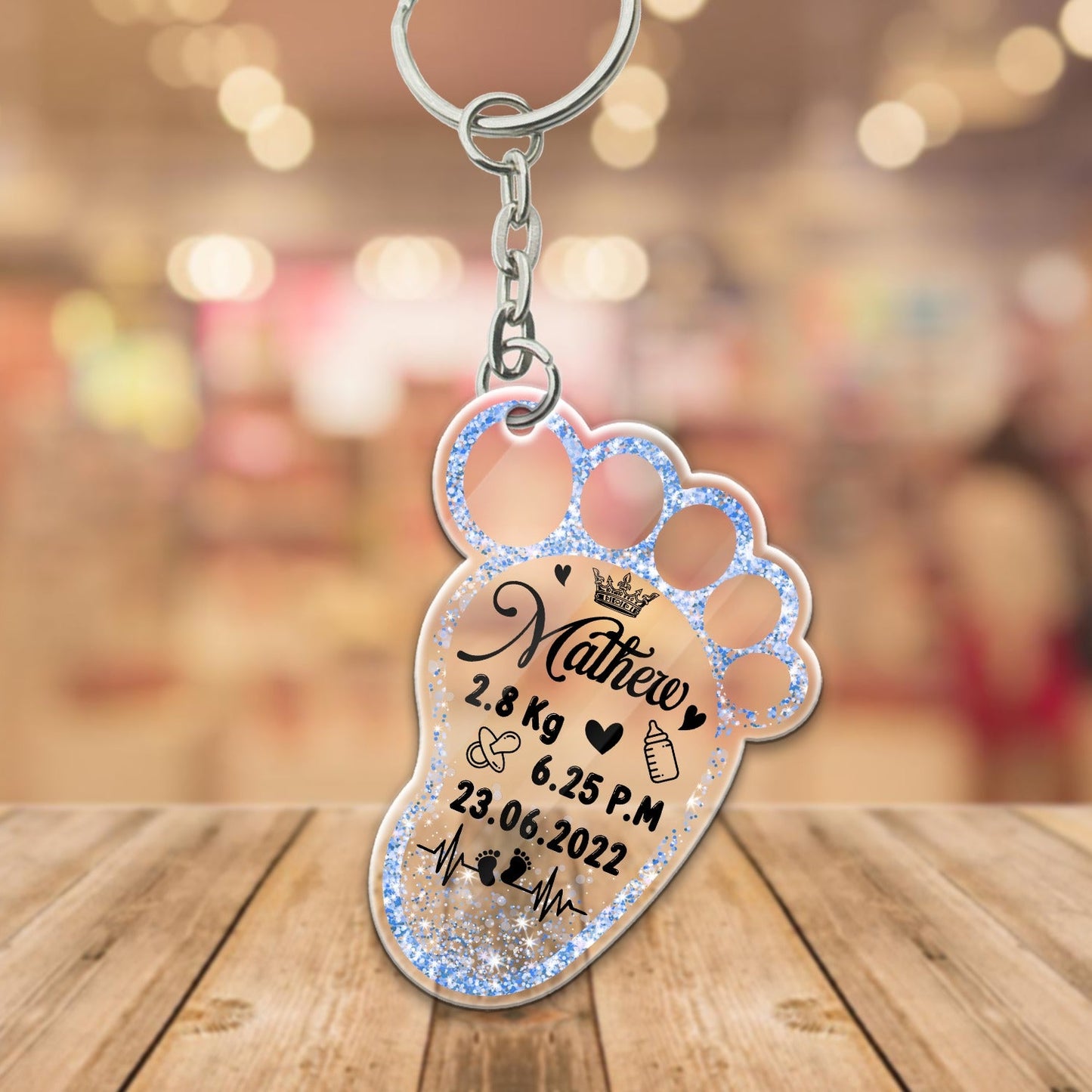 Personalized Baby Foot Keepsake Keychain | New Parent Birth Gift