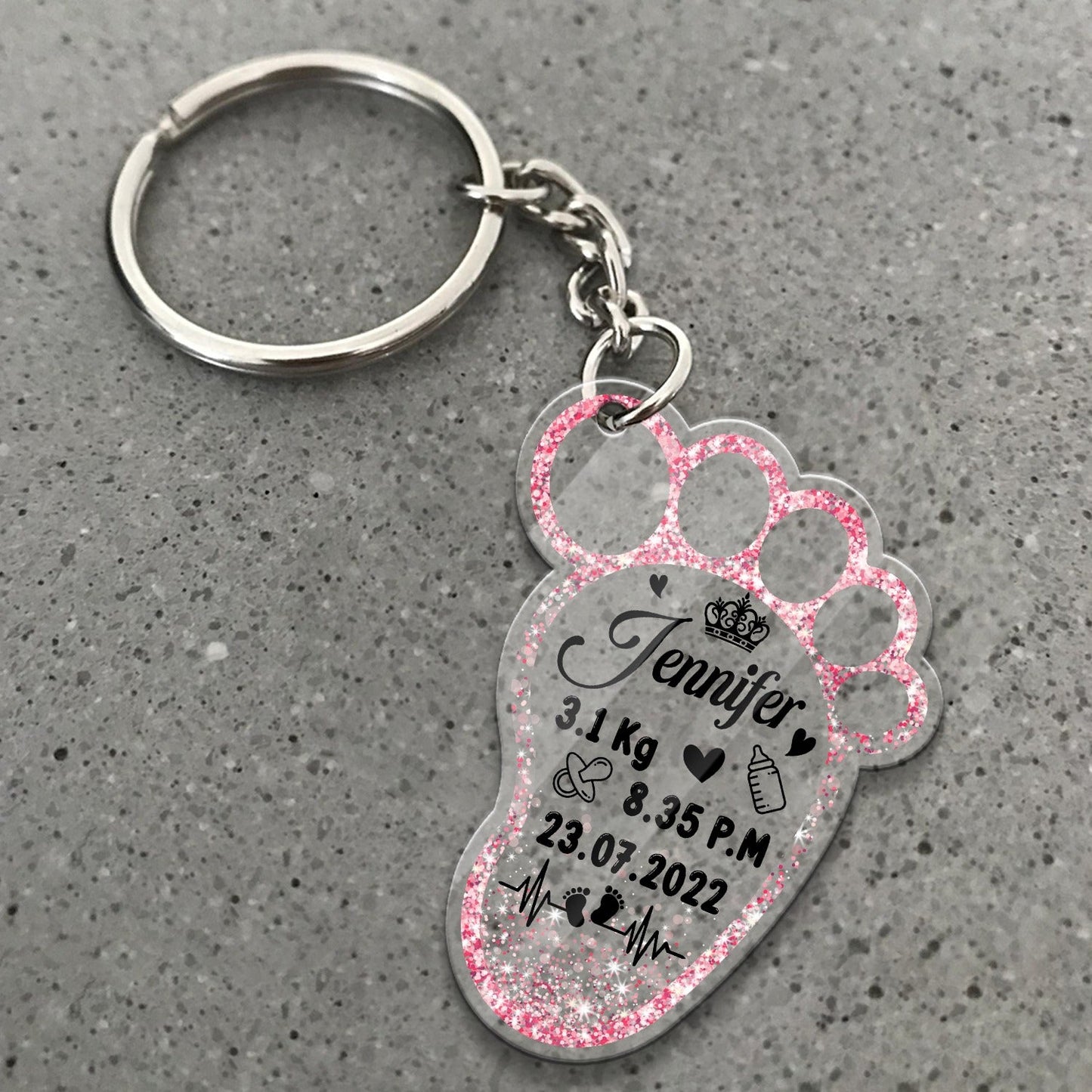 Personalized Baby Foot Keepsake Keychain | New Parent Birth Gift