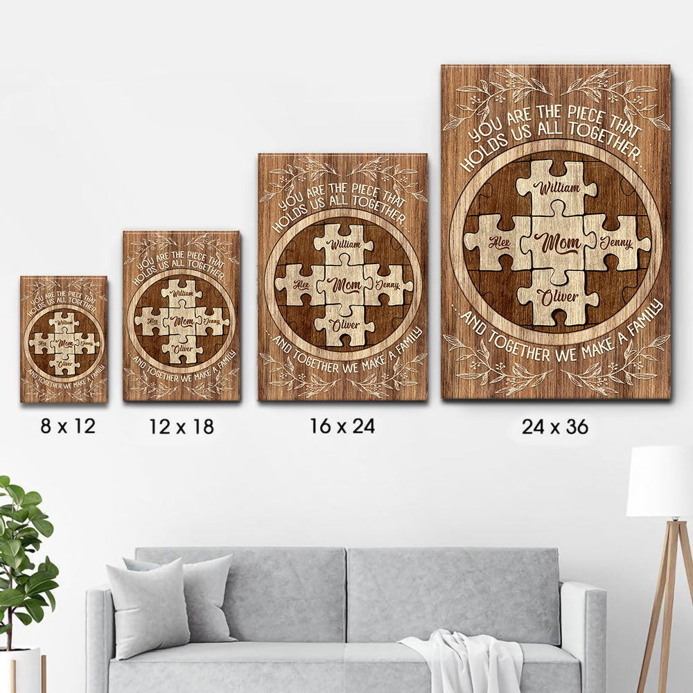 Personalized Family Puzzle Canvas - "Holds Us All Together" Gift for Mom