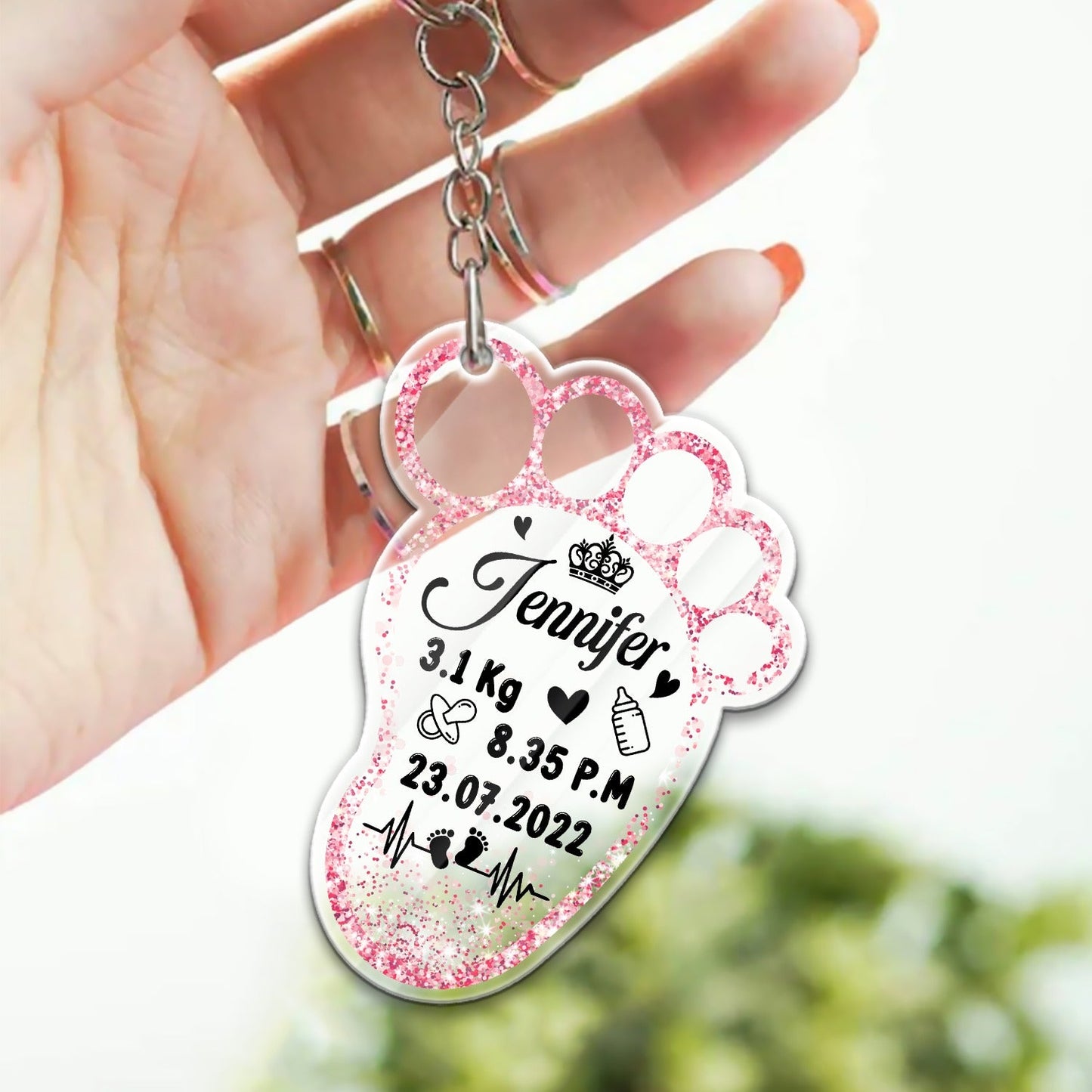 Personalized Baby Foot Keepsake Keychain | New Parent Birth Gift