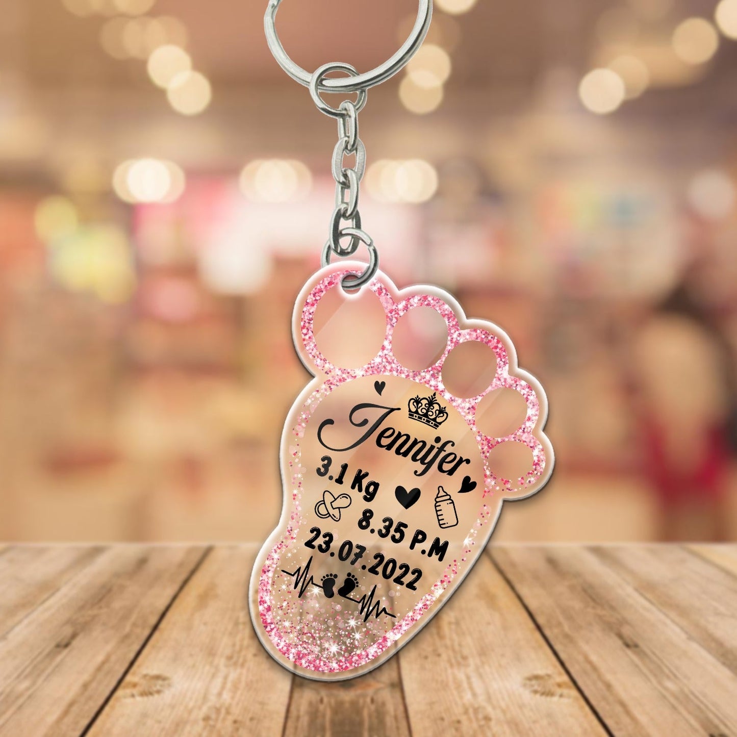 Personalized Baby Foot Keepsake Keychain | New Parent Birth Gift