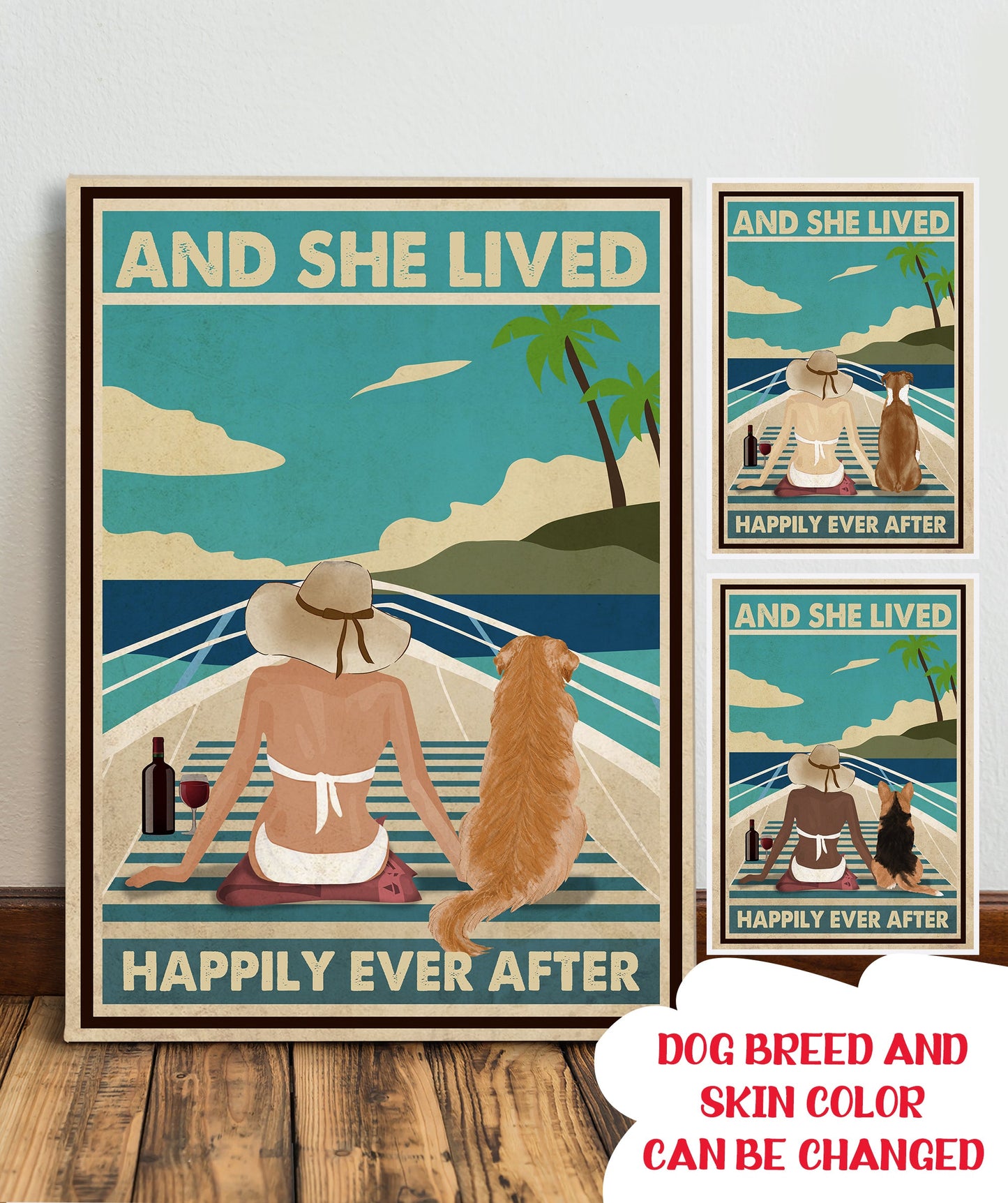 Personalized "Happily Ever After" Dog Mom Beach Canvas Wall Art