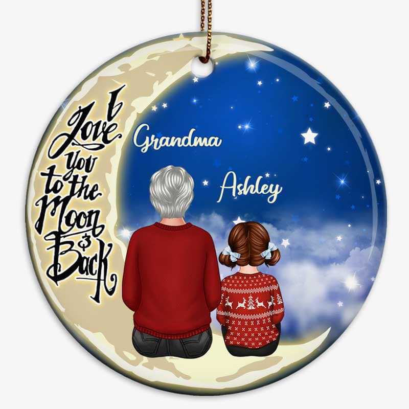 Personalized 'Love You to the Moon Back' Grandma Grandchild Ornament