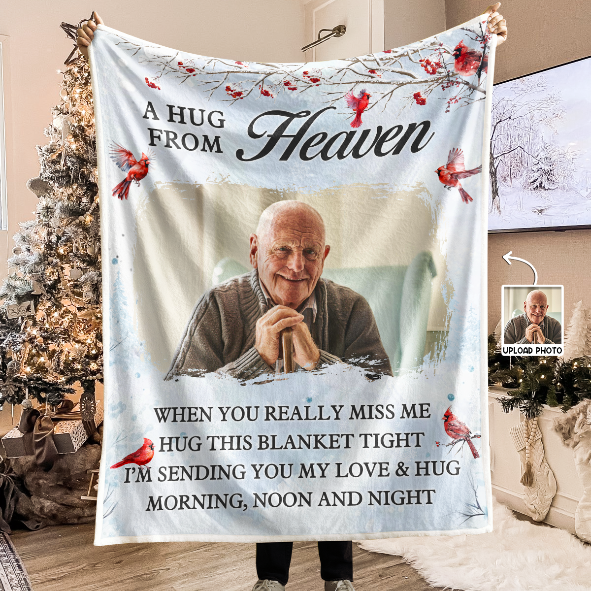 Personalized Photo Blanket: 'A Hug From Heaven' Memorial For Loved One Gift for Loved Ones