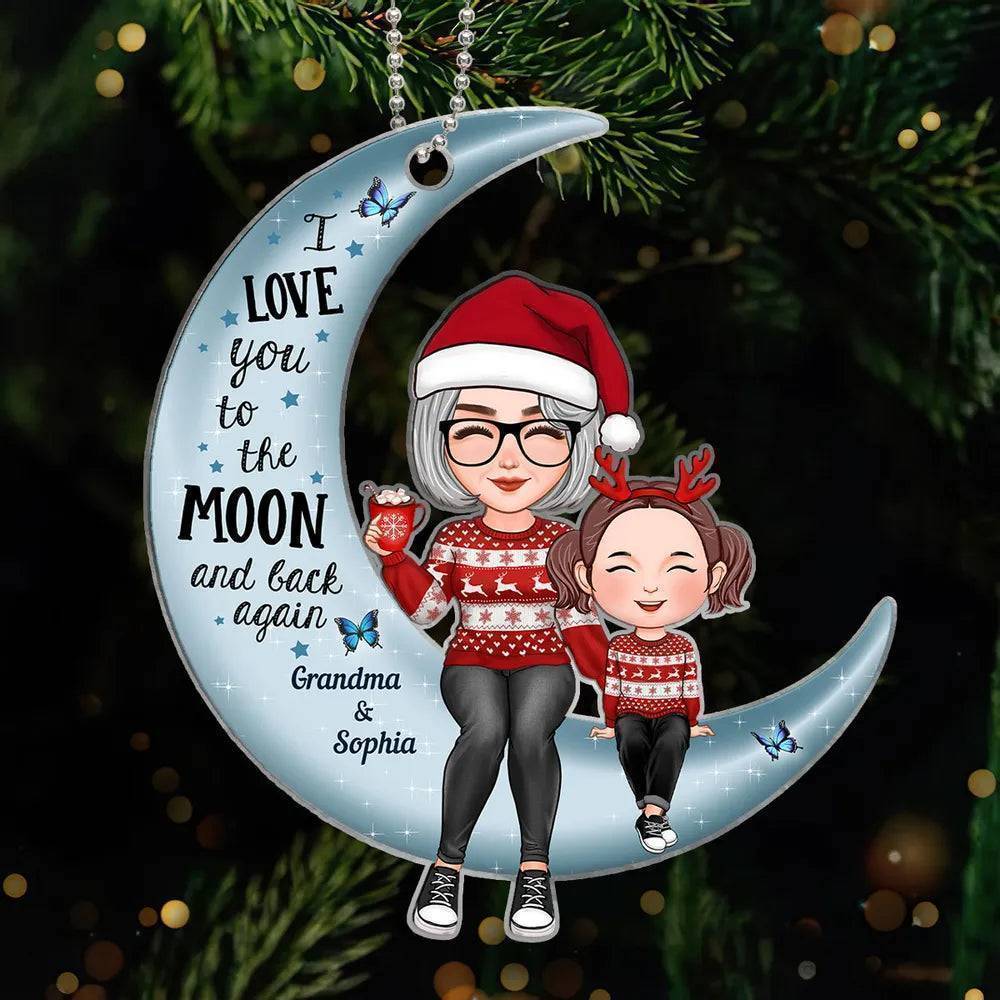 Personalized Christmas Ornament: Grandma & Grandkid 'Love You To The Moon'