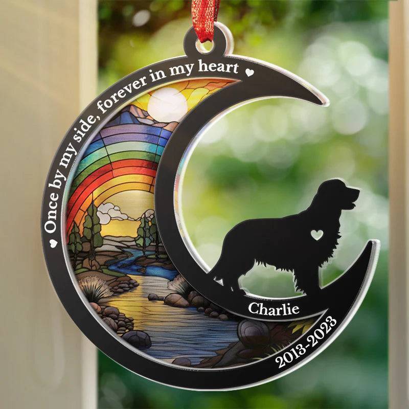 Personalized Dog Memorial For Loved One Suncatcher: Once By My Side, Forever In My Heart