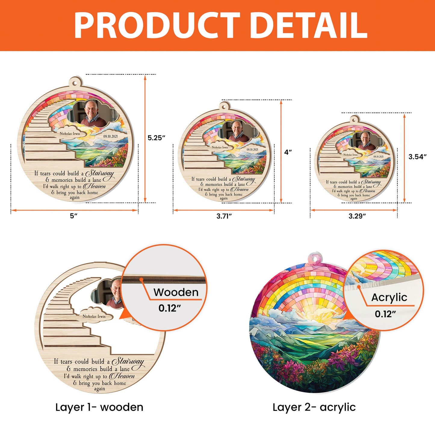 Custom Photo Memorial For Loved One Suncatcher Ornament: Stairway to Heaven Gift