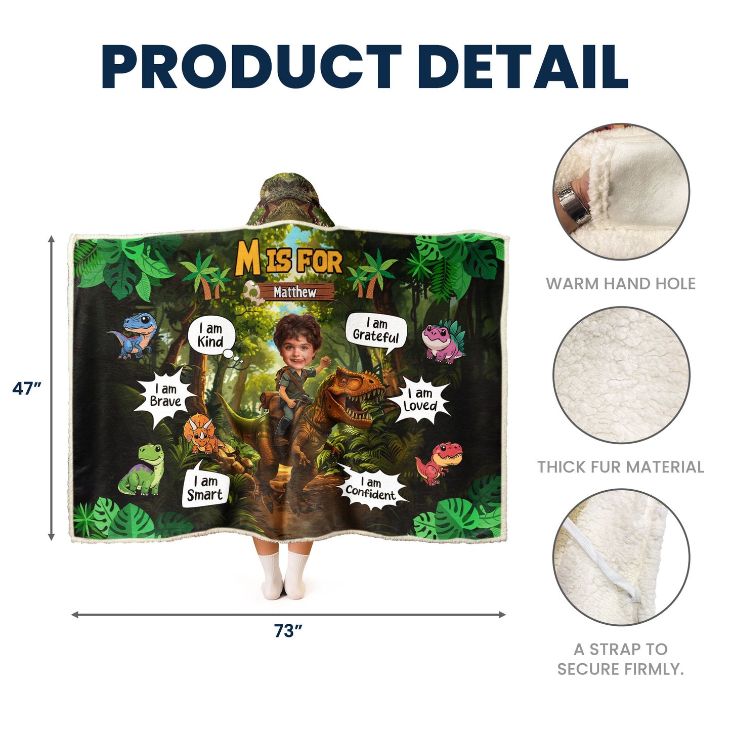 Personalized Hooded Blanket for Kids - Custom with Name & Face Photo - Wearable Adventure Gift for Boys & Girls