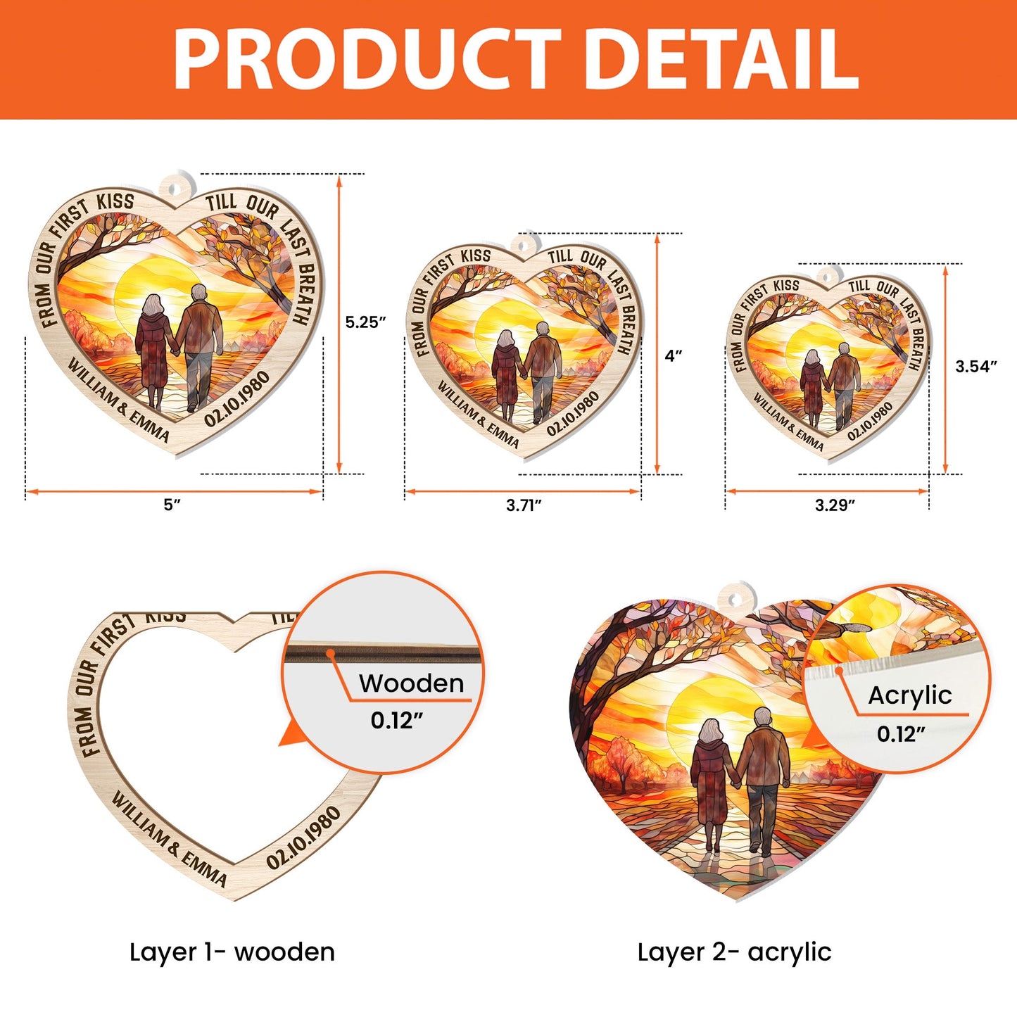 Personalized 'First Kiss Till Last Breath' Couples Anniversary Suncatcher Ornament