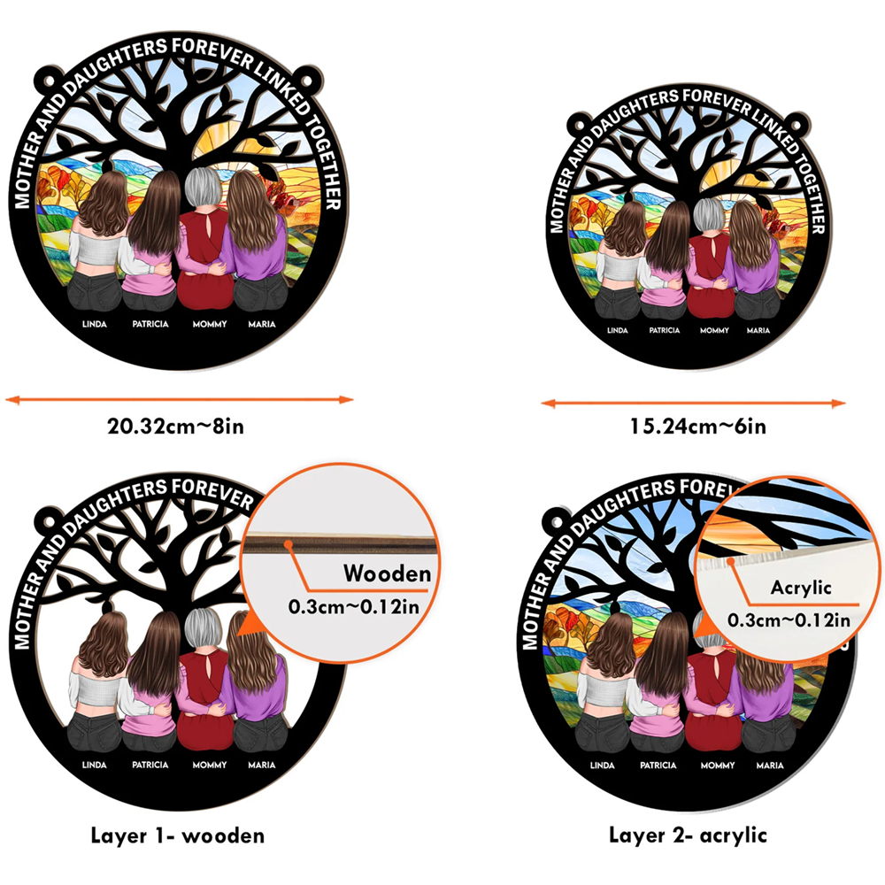 Personalized Mother & Daughters Forever Linked Suncatcher Ornament Gift