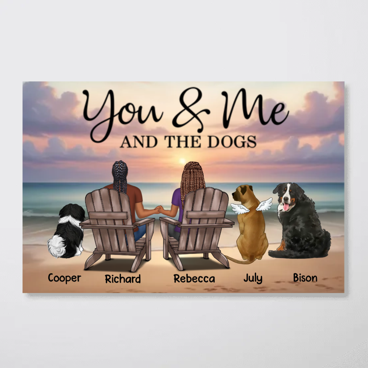 Custom 'You & Me And The Dogs' Canvas Gift for Dog Loving Couples