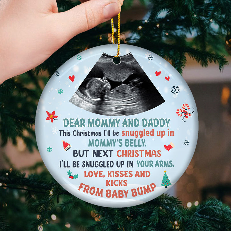 Heartfelt Personalized Baby Bump Christmas Ornament 'Love, Kisses & Kicks'