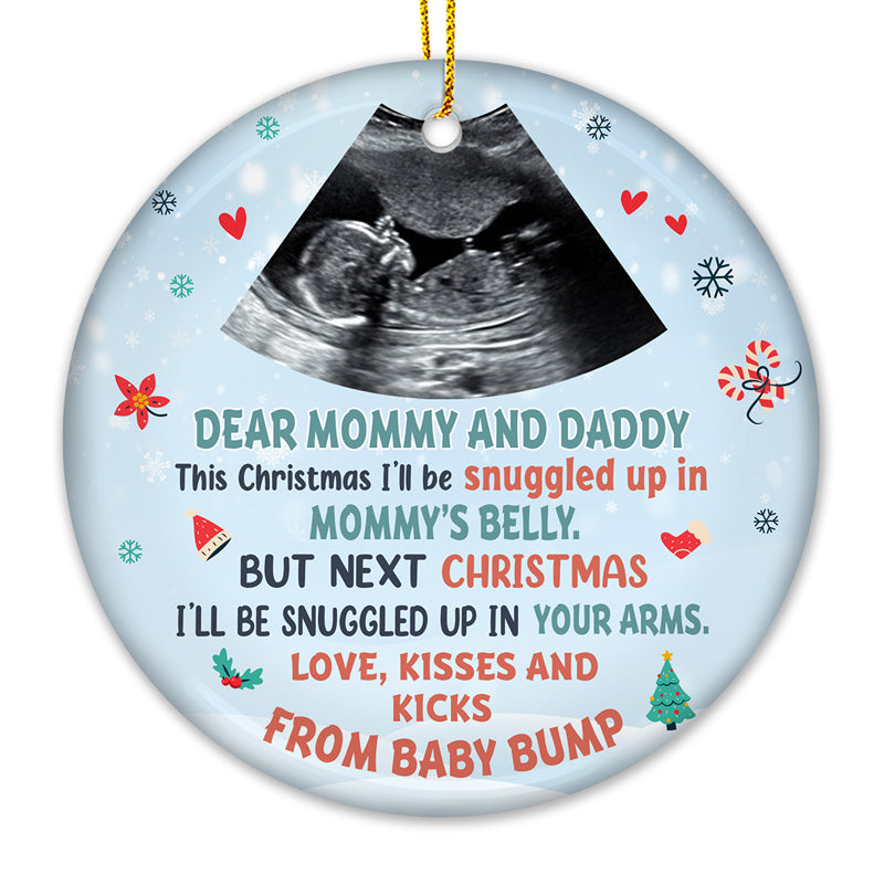 Heartfelt Personalized Baby Bump Christmas Ornament 'Love, Kisses & Kicks'