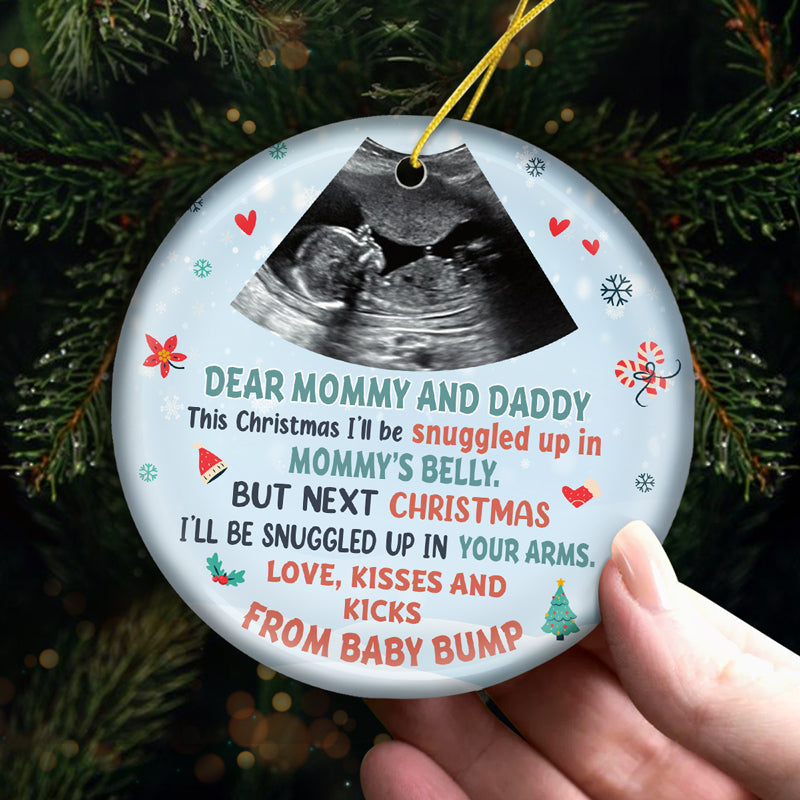 Heartfelt Personalized Baby Bump Christmas Ornament 'Love, Kisses & Kicks'