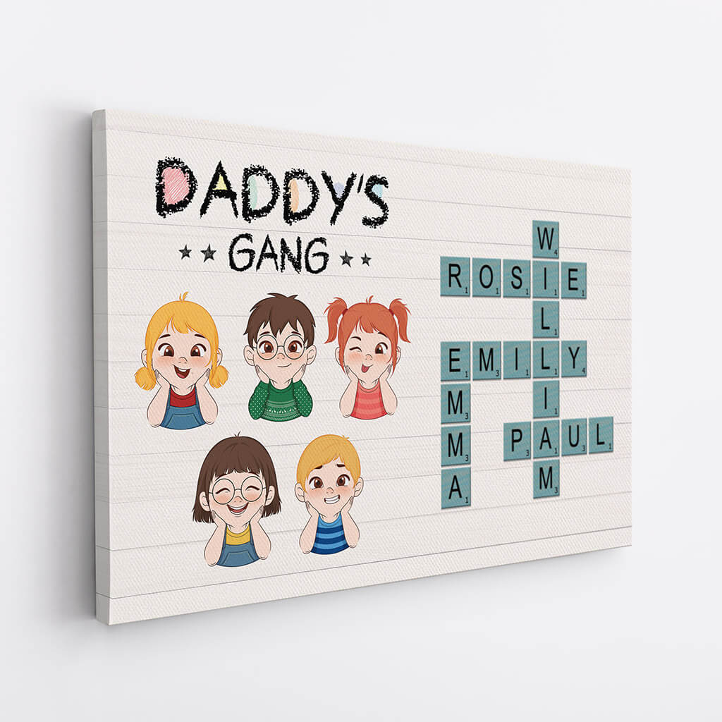 Personalized "Daddy's Gang" Canvas - Custom Family Name Crossword Wall Art