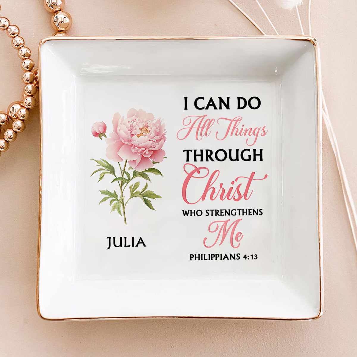 Personalized 'All Things Through Christ' Faith Jewelry Dish Gift