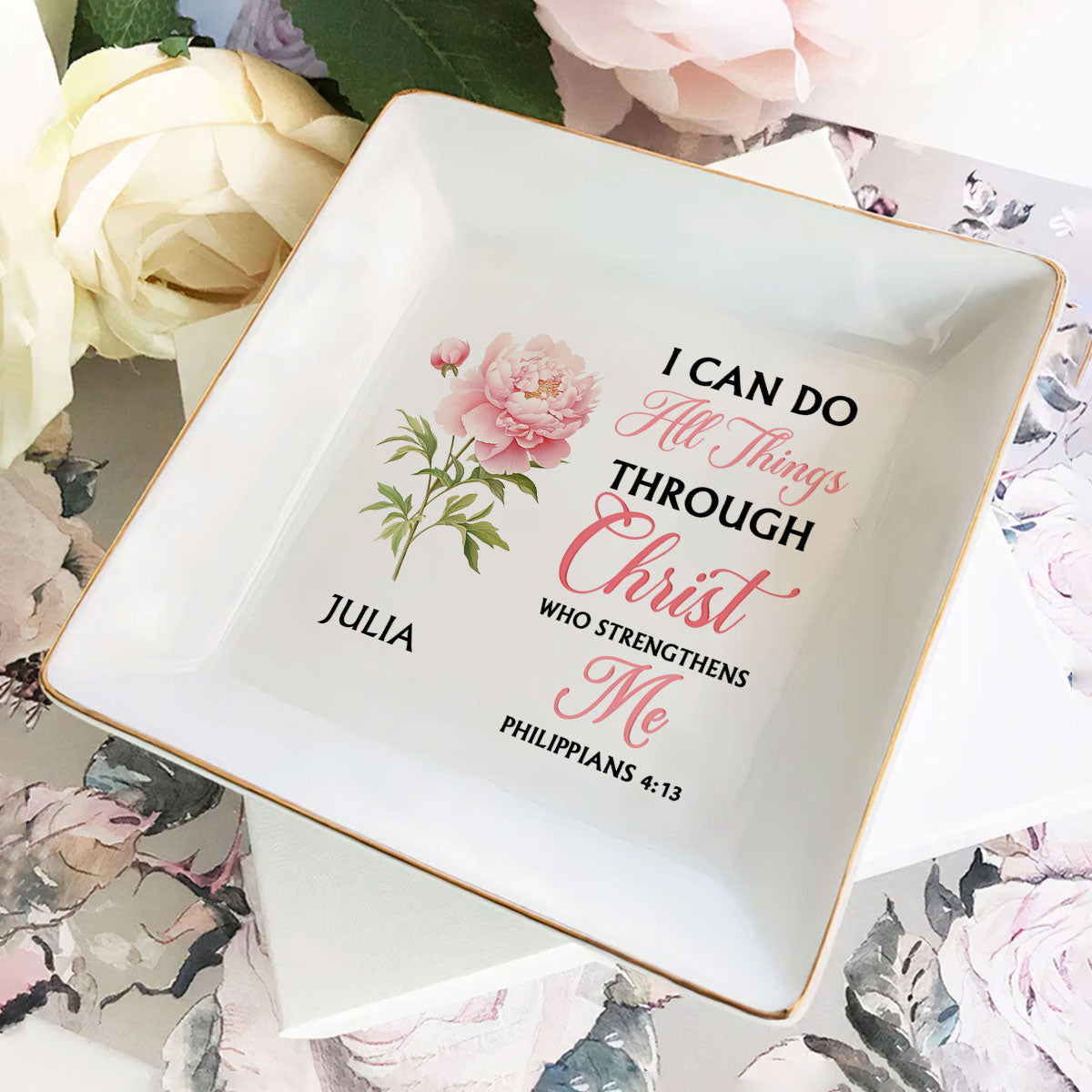 Personalized 'All Things Through Christ' Faith Jewelry Dish Gift