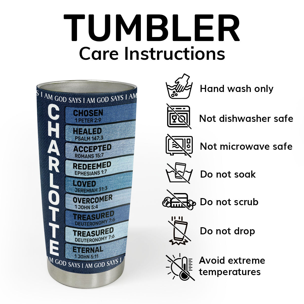 God Says I Am - Custom Engraved Stainless Steel Tumbler