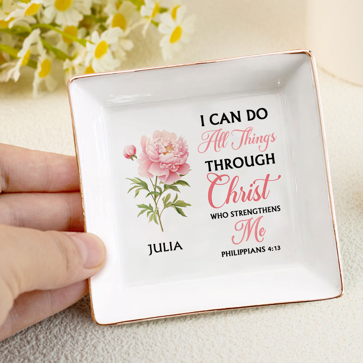 Personalized 'All Things Through Christ' Faith Jewelry Dish Gift