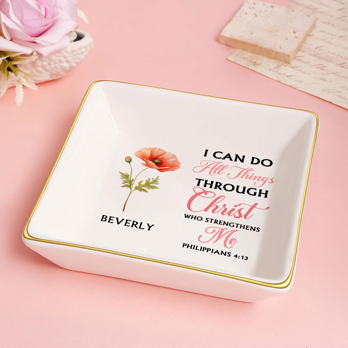 Personalized 'All Things Through Christ' Faith Jewelry Dish Gift
