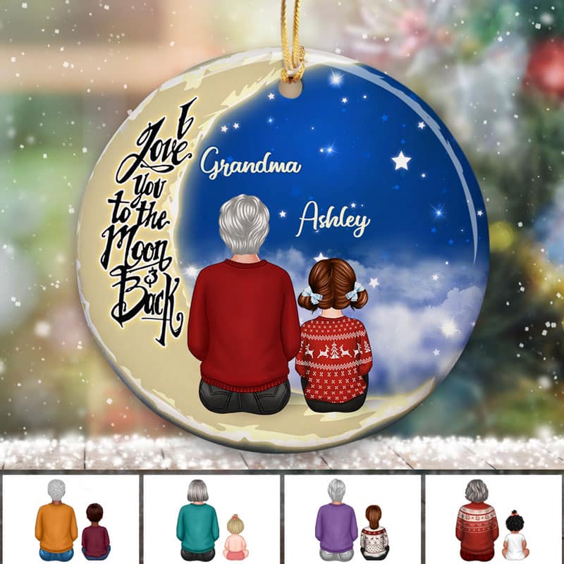 Personalized 'Love You to the Moon Back' Grandma Grandchild Ornament