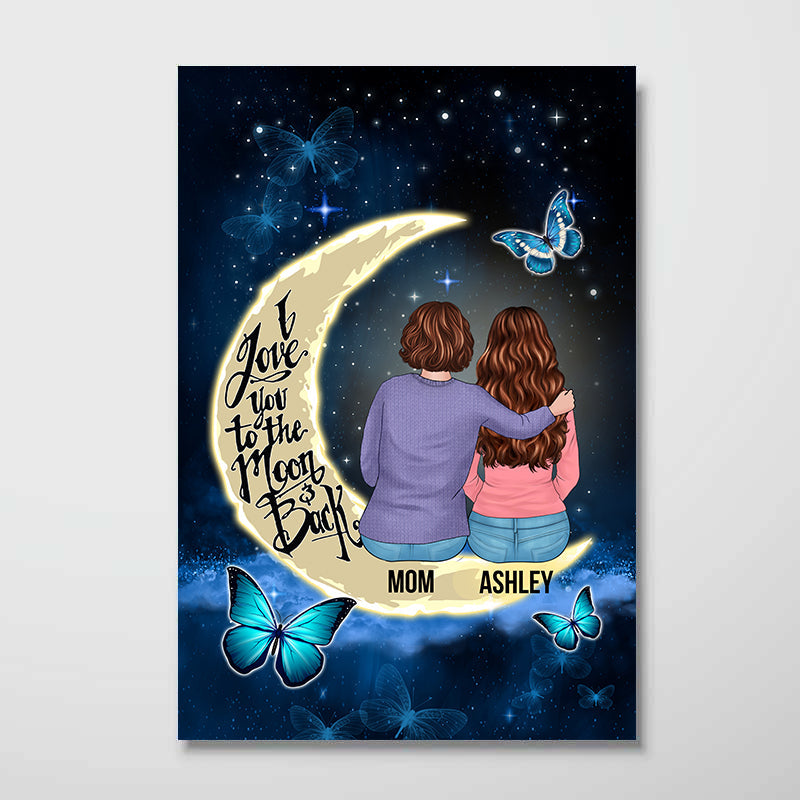 Personalized Mom & Daughter "Moon & Back" Canvas Wall Art Gift