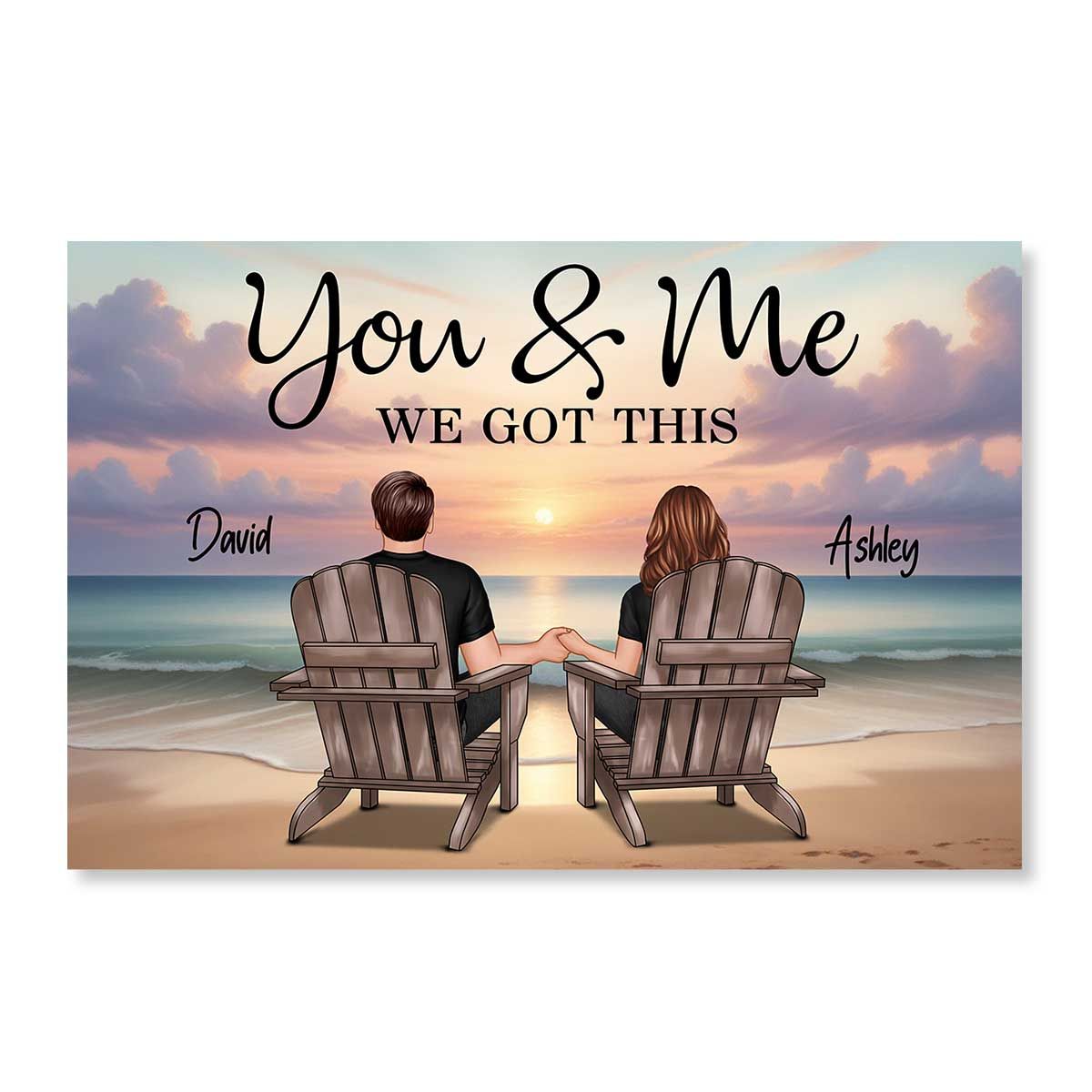 Personalized Couple Canvas: 'You & Me We Got This' Beach Art Gift