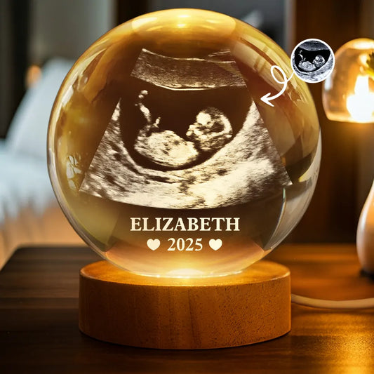 Love,Custom Photo,New baby,New Dad,New Mom - Custom Photo Baby Ultrasound - Personalized Crystal Globe Lamp