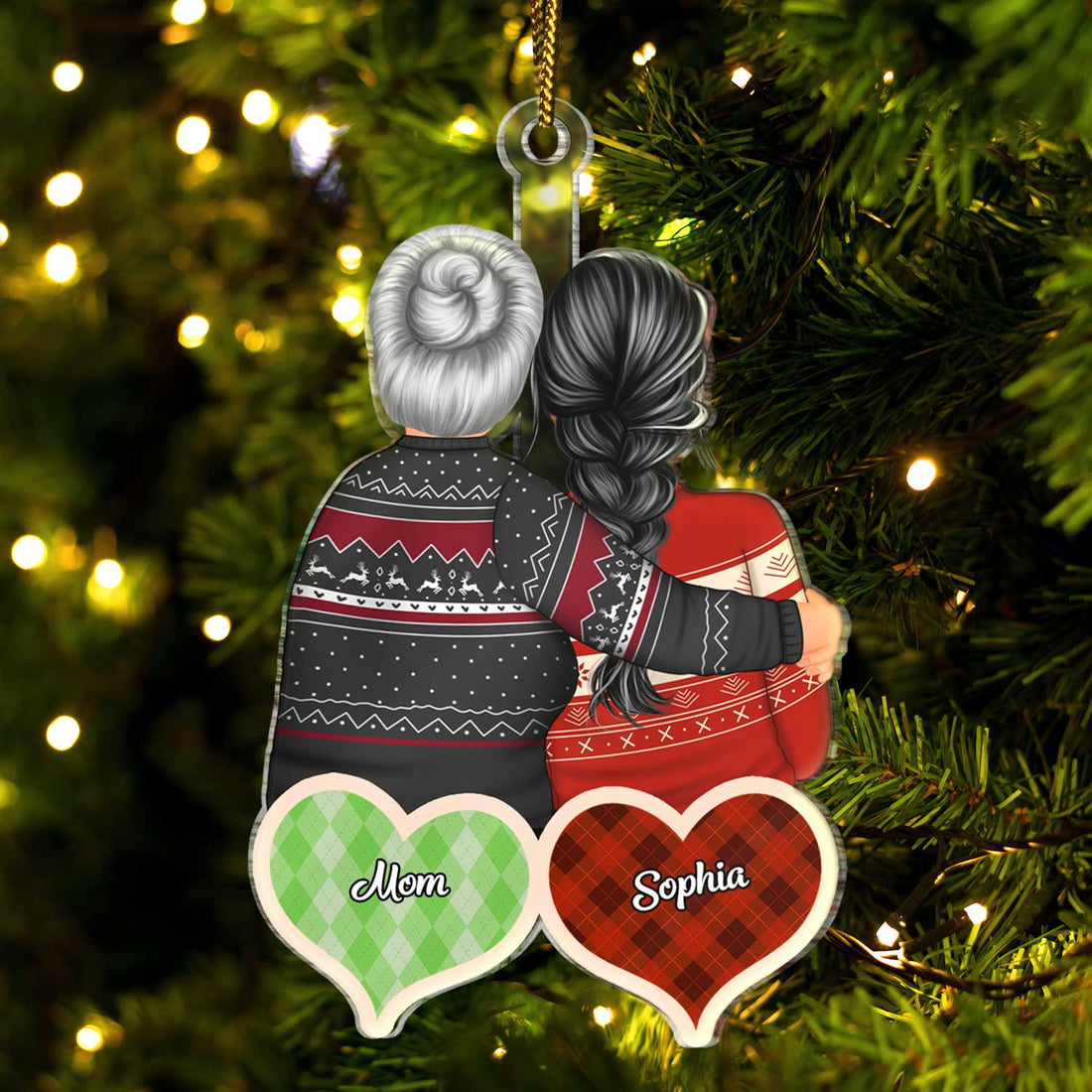 Personalized Hugging Mom Daughter Ornament - Custom Christmas Keepsake Gift