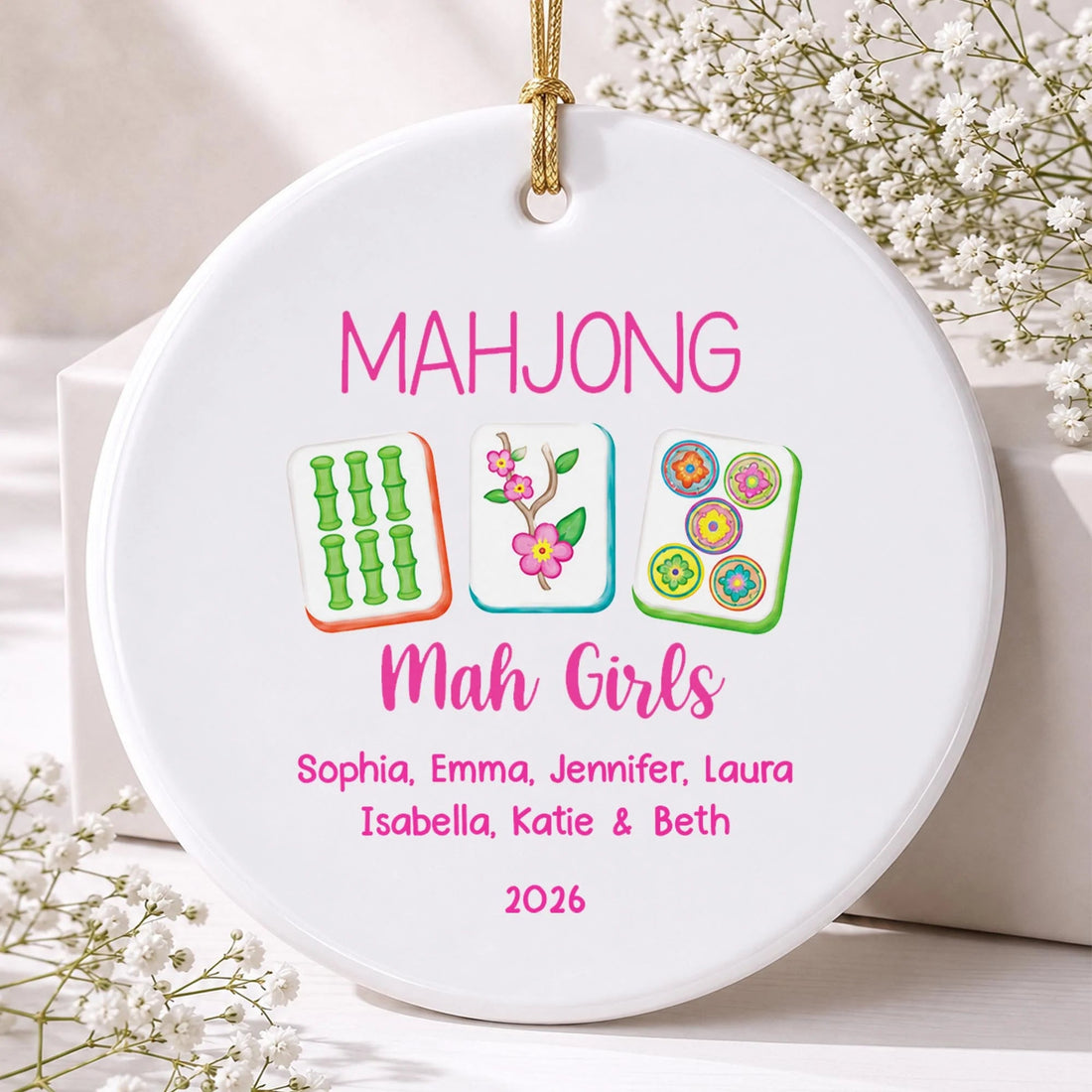 "Mahjong Mah Girls" Personalized Ceramic Ornament - Custom Friends Game Night Keepsake Gift