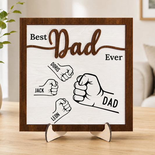Personalized Fist Bump Wooden Plaque for Dad with personalized design details for meaningful gifting