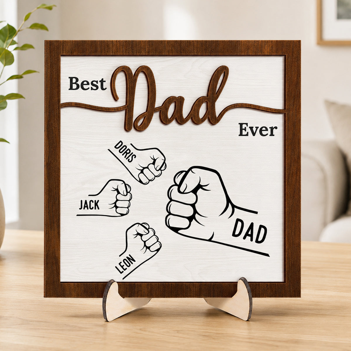 Personalized Fist Bump Wooden Plaque for Dad with personalized design details for meaningful gifting