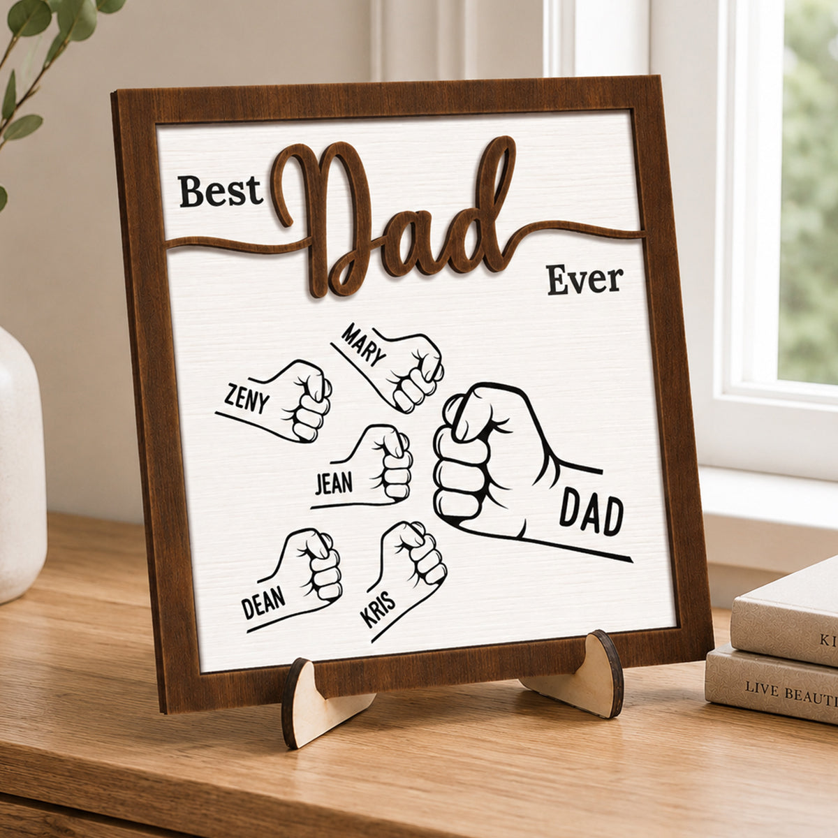 Personalized Fist Bump Wooden Plaque personalization view for Dad