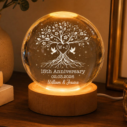 Personalized Anniversary Crystal Ball Night Light personalization view for Wife