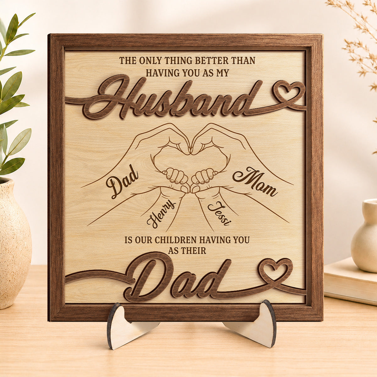 Personalized Husband And Dad Wooden Plaque for Husband with personalized design details for meaningful gifting