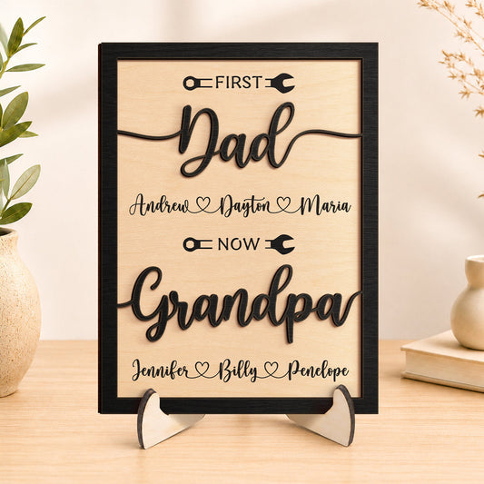 Personalized First Dad Now Grandpa Wood Sign for Dad with personalized design details for meaningful gifting