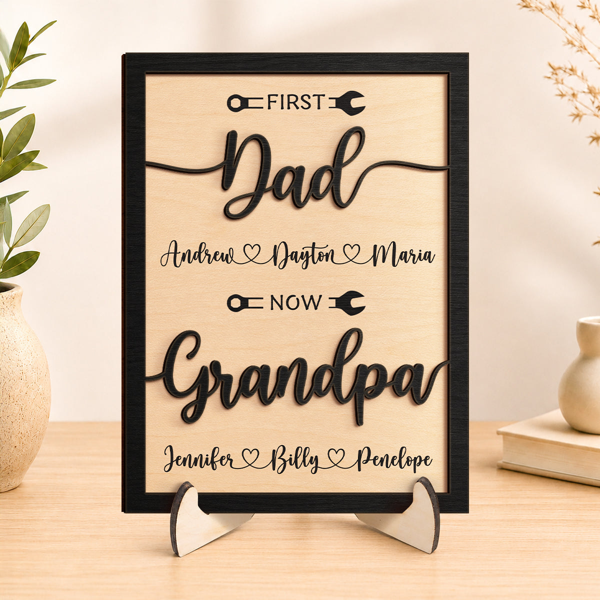 Personalized First Dad Now Grandpa Wood Sign for Dad with personalized design details for meaningful gifting