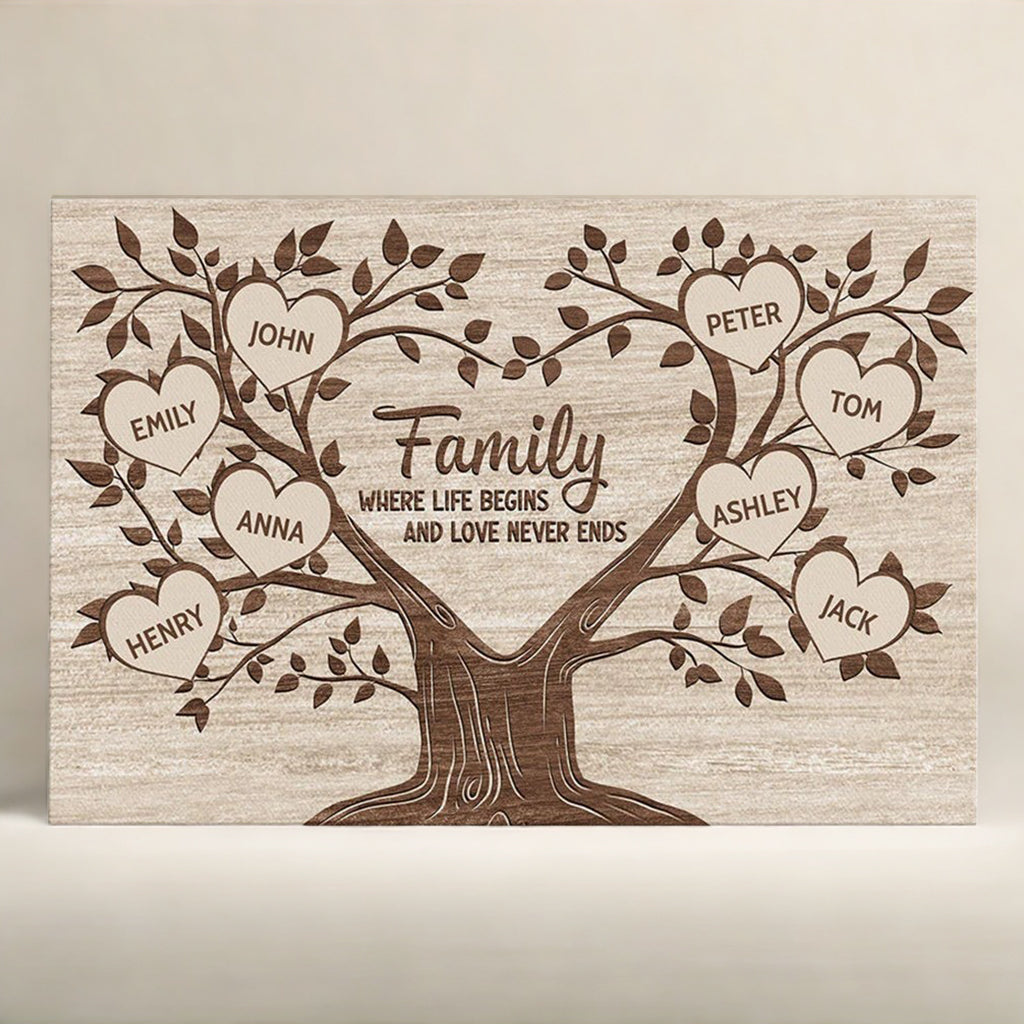 Personalized Family Tree Canvas Art: "Family Where Life Begins"