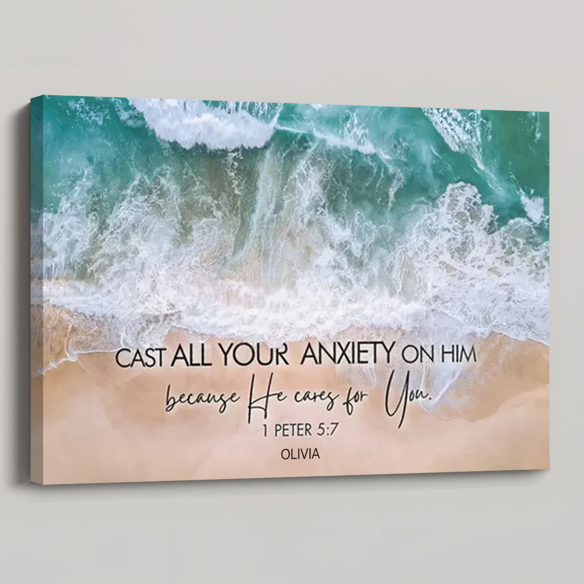 Cast All Your Anxiety on Him - Personalized Ocean Waves Wall Art Canvas / Poster