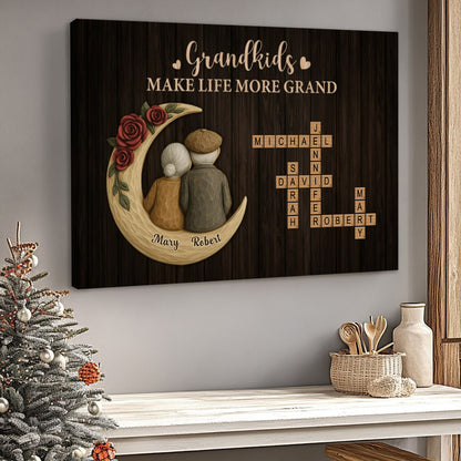 Grandkids Make Life More Grand - Personalised Crossword Canvas / Poster for Grandparents