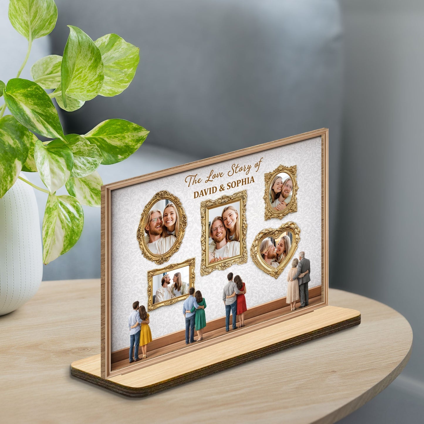 The Love Story Of - Personalized Ornate Frame Wood Plaque