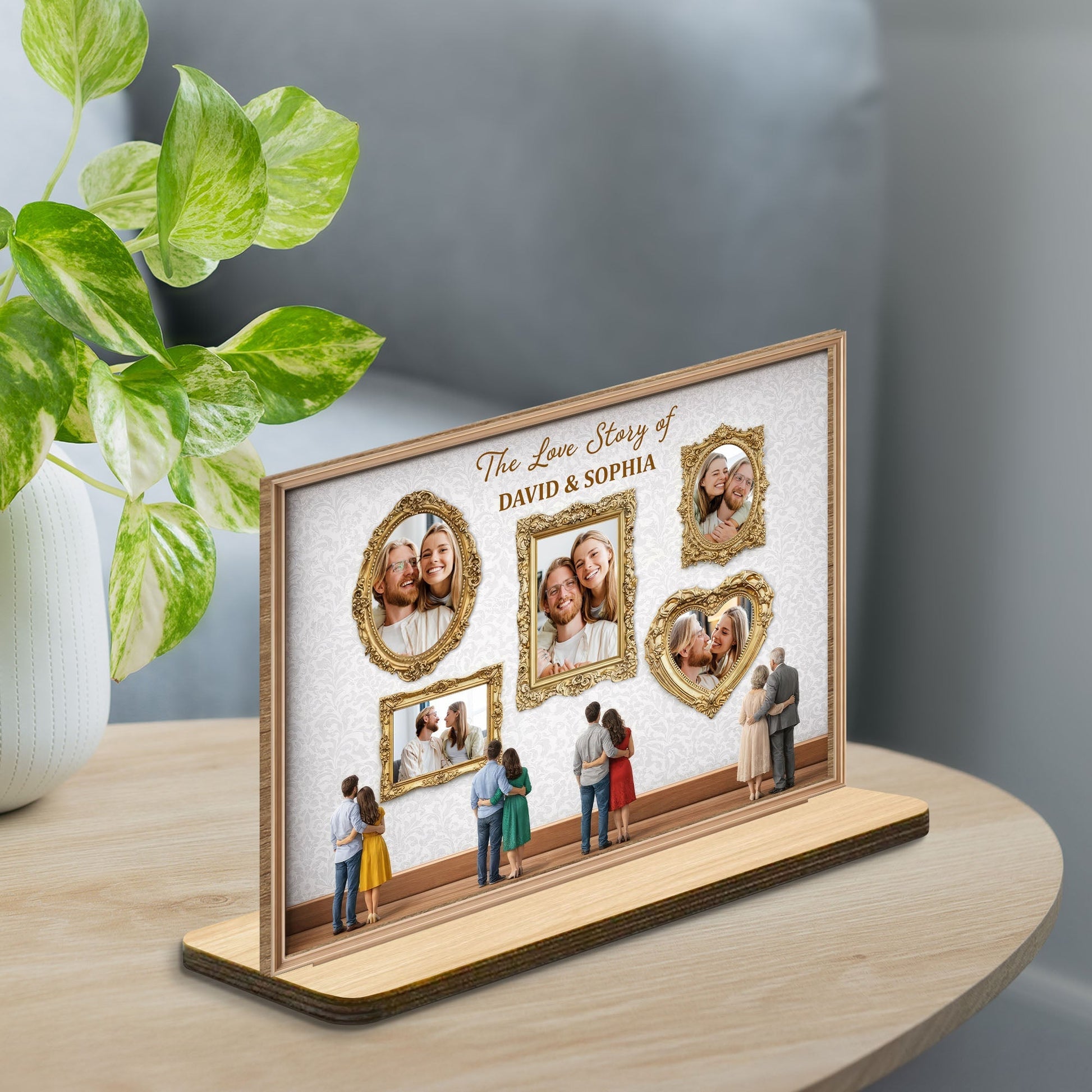The Love Story Of - Personalized Ornate Frame Wood Plaque